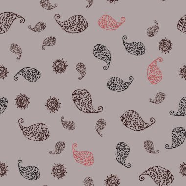 Koyu kırmızı vektör yaprak ve çiçek ile Dikişsiz soyut desen. Parlayan resimde yaprak ve çiçek ile renkli. İşiniz için tamamen yeni bir tasarım.