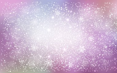 Mor ışık, vektör desen Noel kar taneleri ile pembe. Dekoratif illüstrasyon kar soyut şablonundaki ile parlayan. Yeni yıl tasarım, iş reklam için.