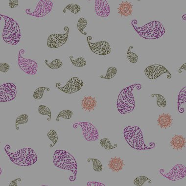 Koyu pembe, sarı yaprak ve çiçek ile sorunsuz doodle doku vektör. Yaprak ve çiçek beyaz arka plan üzerinde gradyan ile. İşiniz için tamamen yeni bir tasarım.