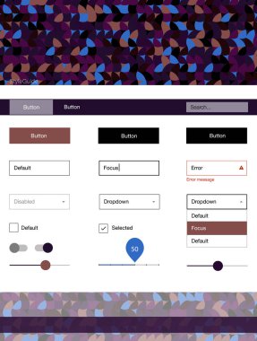 Karanlık Multicolor noktalar ile malzeme tasarım kiti vektör. Basit malzeme tasarım kiti üstbilgisindeki renkli noktalar ile. Bu örnek için sitesidir.