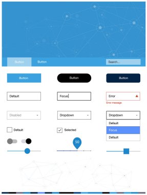 Koyu mavi vektör stil Rehberi ile üçgenler, daireler. UI Ux kiti başlığını poligonal renkli arka plan ile. Bu örnek için sitesidir.