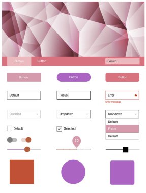 Hafif pembe, sarı vektör UI ux kiti üçgen tarzı. Üçgenler ile poligonal tarzında modern stil rehberi. Web siteleri, açılış sayfaları için güzel düzeni.