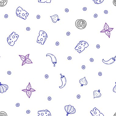 Açık mavi, kırmızı vektör sorunsuz düzen Restoran gıda ile. Fast Food renkli gradyan ile bulanık arka plan üzerinde. Desen menüsü kafeteryalar, barlar, restoranlar için.