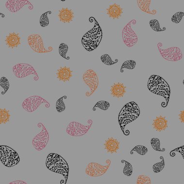 Yaprak ve çiçek ile çok renkli vektör sorunsuz doodle arka ışık. İllüstrasyon soyut şablonundaki karalamalar ile. Desen duvar kağıtları ve boyama kitapları için.