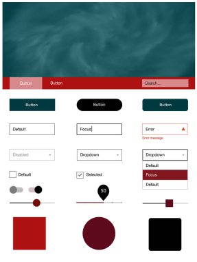 Gökyüzü yıldızlarla koyu kırmızı vektör stil rehberi. Güzel UI ux kiti ile onun üstbilgisindeki renkli gökyüzü. Bu örnek açılış sayfanız için mu.