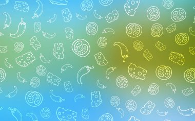 Açık mavi, yeşil vektör arka plan ile lezzetli yemekler. Dekoratif illüstrasyon gıda ile soyut şablonunda parlayan. Desen reklamlar Kahvaltı, Öğle Yemeği, akşam yemeği için.