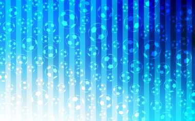 Futbol topları ile ışık mavi vektör arka plan. Resimde futbol topları ile renkli bir zemin üzerinde parlayan. Promosyon futbol oyunları için desen.