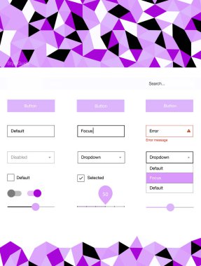 Pembe çizgilerle malzeme tasarım kiti vektör. Arka plan üzerinde renkli stil rehberi üçgenler ile. Sen-ebilmek kullanma için açılış sayfaları bu şablonu.