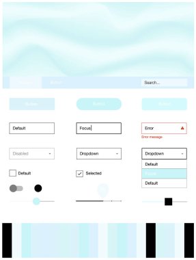 Hafif mavi vektör web UI kiti ile lamba şekiller. Gradyan ile mermer tarzı kıvırcık illüstrasyon parlayan. Açılış sayfanız için modern şablon.