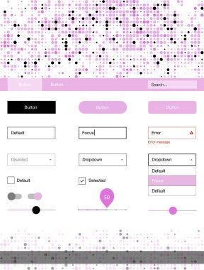 Hafif pembe vektör UI ux kiti daireler ile. Basit malzeme tasarım kiti üstbilgisindeki renkli noktalar ile. Web siteleri için basit renkli tasarım.