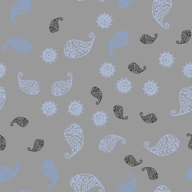 Hafif mavi vektör yaprak ve çiçek sorunsuz doodle şablonu. Renkli resimde doodle tarzı yaprakları, çiçekleri ile. Marka kitap tamamen yeni şablon.