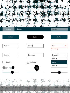 Koyu mavi vektör küreler web UI kiti. Güzel UI ux kiti ile onun üstbilgisindeki renkli noktalar. Sen-ebilmek kullanma için açılış sayfaları bu şablonu.