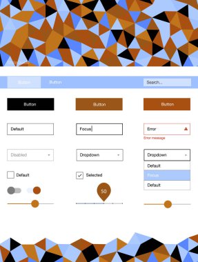 Işık çok renkli vektör UI kiti poligonal tarzı. Web Kullanıcı arabirimi kiti ile onun üstbilgisindeki soyut degrade üçgenler. Bu örnek için sitesidir.