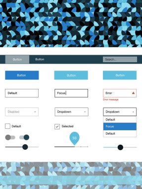 Koyu mavi vektör tasarım UI kiti noktalı. Dekoratif UI takımı tasarım renkli noktalar ile soyut tarzda. Web siteleri için basit renkli tasarım.