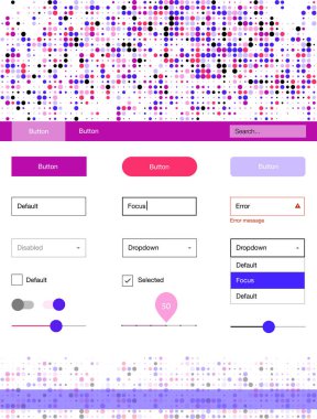 Pembe ışık, vektör stil rehberi daireler ile mavi. Güzel UI ux kiti ile onun üstbilgisindeki renkli noktalar. Bu örnek açılış sayfanız için mu.