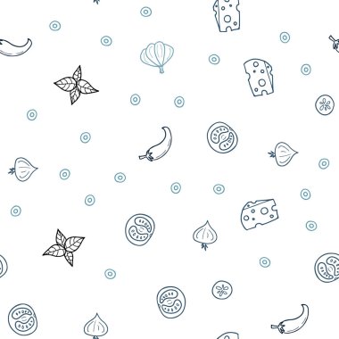 Organik yemek ışık mavi vektör sorunsuz şablonu. Glitter gurme gıda ile soyut kroki. Desen menüsü kafeteryalar, barlar, restoranlar için.