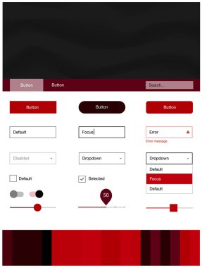 Çizgili, oval koyu kırmızı vektör UI ux kiti. Degrade yarı ton mermer stiliyle yaratıcı çizimde. Açılış sayfanız için modern şablon.