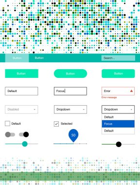 Açık mavi, yeşil vektör tasarım UI kiti noktalı. Güzel UI ux kiti ile onun üstbilgisindeki renkli noktalar. Bu web siteleri için kullanabileceğiniz şablon.