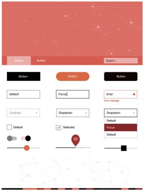 Koyu kırmızı vektör UI ux kiti daireler ile üçgen tarzı. UI Ux kiti başlığını poligonal renkli arka plan ile. Web siteleri, açılış sayfaları için güzel düzeni.