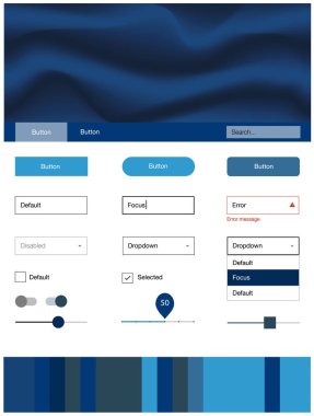 Koyu mavi malzeme tasarım kiti ile sıvı şekil vektör. Degrade çizgiler ile renkli soyut resimde. Bu web siteleri için kullanabileceğiniz şablon.