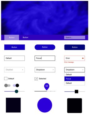 Koyu mavi vektör web UI kiti Bulutsusu yıldız ile. Renkli gradyan gökyüzü onun üstbilgisindeki modern stil kılavuzu. Web siteleri, açılış sayfaları için güzel düzeni.