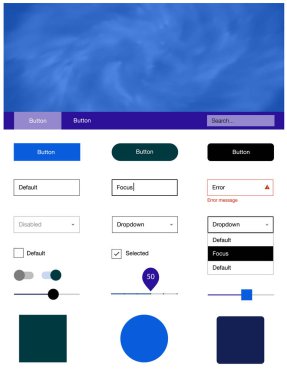 Koyu mavi vektör web UI kiti Bulutsusu yıldız ile. Güzel UI ux kiti ile onun üstbilgisindeki renkli gökyüzü. Web siteleri, açılış sayfaları için güzel düzeni.
