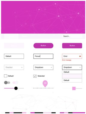 Hafif pembe vektör web UI kiti poligonal tarzı daireler ile. UI takımı tasarım renkli kristaller, soyut tarzda daireler. Bu web siteleri için kullanabileceğiniz şablon.