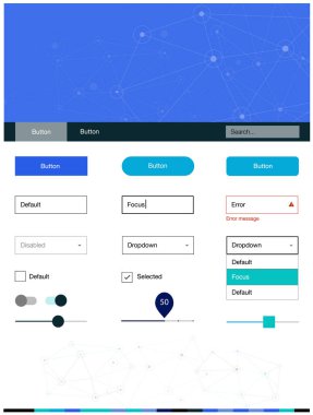Açık mavi, yeşil vektör UI ux kiti daireler ile üçgen tarzı. Üçgen, daire ile poligonal stilinde stil rehberi. Sen-ebilmek kullanma için açılış sayfaları bu şablonu.