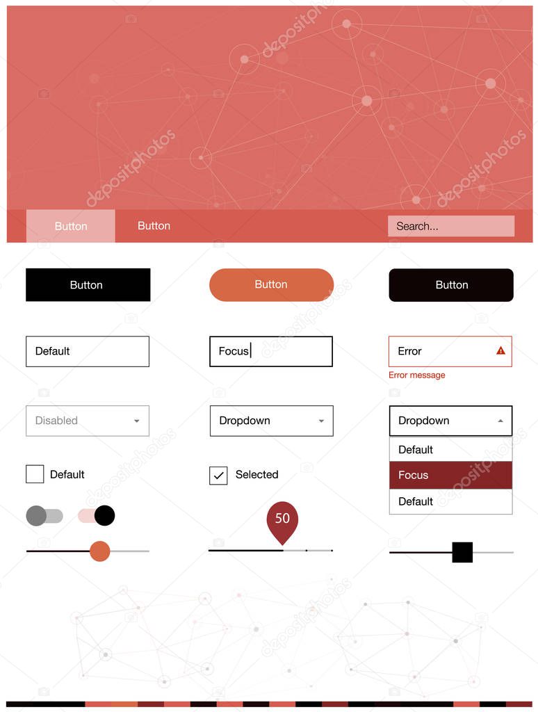 Dark Red vector ui ux kit in triangular style with circles. Ui Ux kit with colorful polygonal background in its header. Beautiful layout for websites, landing pages.