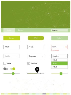 Açık yeşil, sarı vektör web UI kiti poligonal tarzı daireler ile. Web Kullanıcı arabirimi kiti ile soyut üçgenler, başlığını çevrelerde. Açılış sayfanız için modern şablon.