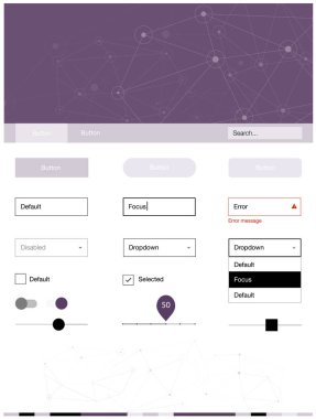 Hafif mor vektör web UI kiti poligonal tarzı daireler ile. Üçgen, daire ile poligonal stilinde stil rehberi. Bu örnek için sitesidir.