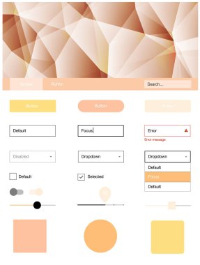 Işık turuncu vektör web UI kiti poligonal tarzı. Dekoratif UI takımı tasarım renkli kristaller ile soyut tarzda. Bu örnek açılış sayfanız için mu.