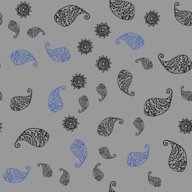 Yaprak ve çiçek ile koyu mavi vektör sorunsuz doodle arka plan. Beyaz arka plan üzerinde Hint tarzı dekoratif tasarım. İş tasarımınız için yeni stil.