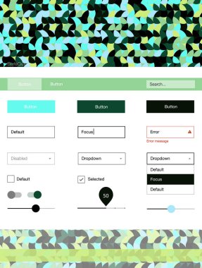 Açık mavi, sarı vektör UI kiti noktalı. Arka plan üzerinde renkli stil rehberi daireler ile. Web siteleri için basit renkli tasarım.