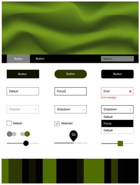 Koyu yeşil vektör UI kiti balonu şekiller ile. Glitter soyut resim bulanık kabarcık şekilleri ile... Açılış sayfanız için modern şablon.