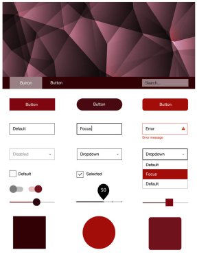 Koyu kırmızı vektör web UI kiti poligonal tarzı. Web Kullanıcı arabirimi kiti ile onun üstbilgisindeki soyut degrade üçgenler. Bu web siteleri için kullanabileceğiniz şablon.