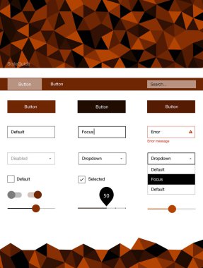 Koyu turuncu vektör UI kiti poligonal tarzı. UI Ux kiti başlığını poligonal renkli arka plan ile. Bu örnek açılış sayfanız için mu.