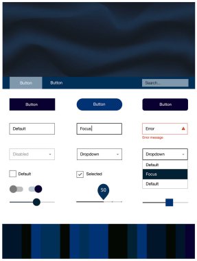 Çizgili, oval koyu mavi vektör UI ux kiti. Degrade çizgiler ile renkli soyut resimde. Bu web siteleri için kullanabileceğiniz şablon.