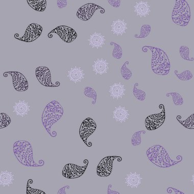 Hafif mor vektör yaprak ve çiçek ile sorunsuz zarif şablonu. İllüstrasyon soyut şablonundaki karalamalar ile. Desen duvar kağıtları ve boyama kitapları için.