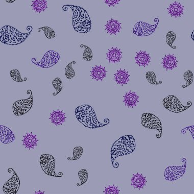 Koyu pembe, mavi vektör sorunsuz doodle şablonuyla yapraklar ve çiçekler. Yaprakları, çiçekleri beyaz arka plan üzerinde doğal tarzı. Yeni bir doku duvar kağıdı tasarımı için.