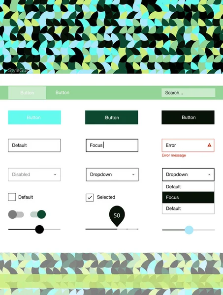 Açık mavi, sarı vektör UI kiti noktalı. Arka plan üzerinde renkli stil rehberi daireler ile. Web siteleri için basit renkli tasarım.