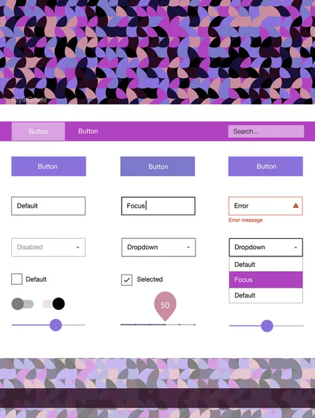 Işık mavi, kırmızı nokta ile malzeme tasarım kiti vektör. Dekoratif UI takımı tasarım renkli noktalar ile soyut tarzda. Bu örnek için sitesidir.