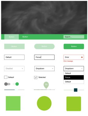 Gökyüzü yıldızlarla ışık yeşil vektör stil rehberi. Renkli gökyüzü ile soyut tarzda dekoratif UI takımı tasarım. Bu örnek için sitesidir.