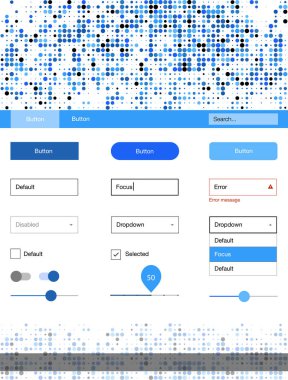 Açık mavi noktalar ile malzeme tasarım kiti vektör. Başlığını renkli gradyan daireler modern stil kılavuzu. Bu örnek için sitesidir.