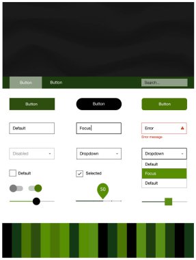 Koyu yeşil vektör UI kiti balonu şekiller ile. Gradyan memphis tarzı ile zarif parlak illüstrasyon. Web siteleri için basit renkli tasarım.