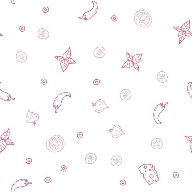 Hafif pembe vektör organik yemek ile sorunsuz şablonu. Gıda doodle tarzı ile güzel renkli resimde. Desen reklamlar Kahvaltı, Öğle Yemeği, akşam yemeği için.