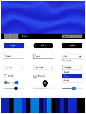 Koyu mavi malzeme tasarım kiti ile sıvı şekil vektör. Renkli resimde gradyan ile soyut memphis tarzı. Sen-ebilmek kullanma için açılış sayfaları bu şablonu.