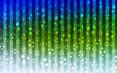 Açık mavi, futbol sembolleri şablonuyla vektör yeşil. Renkli gradyan futbol turnuvası belirtileri ile. Futbol Dünya Kupası 2018 reklamlar için şablon.