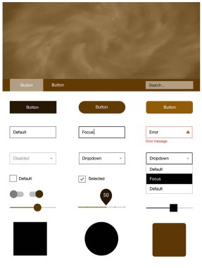 Evren yıldız koyu turuncu vektör tasarım UI kiti. Basit malzeme tasarım kiti üstbilgisindeki renkli bulutlar ile. Açılış sayfanız için modern şablon.