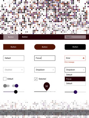 Koyu pembe, sarı vektör tasarım UI kiti ile nokta. Güzel UI ux kiti ile onun üstbilgisindeki renkli noktalar. Bu örnek için sitesidir.